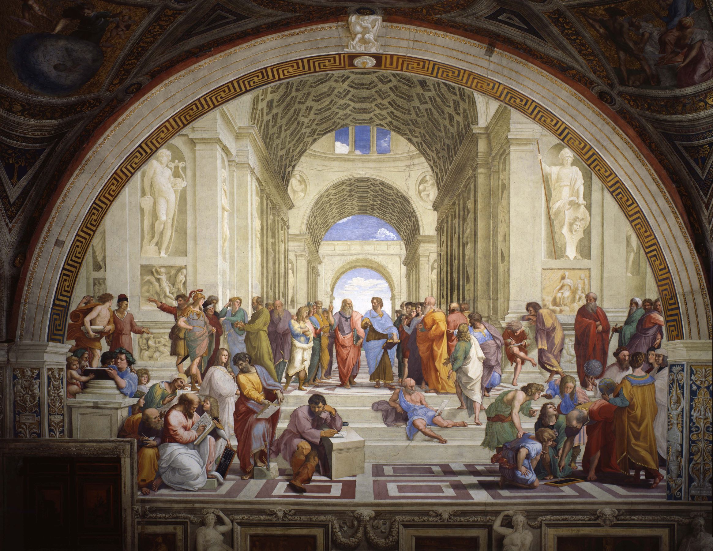 Raphael "The School of Athens"  from Wikimedia Commons, Public Domain.